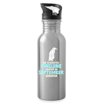 September Birthday Penguin Saying Funny - Water bottle with straw - silver - Right
