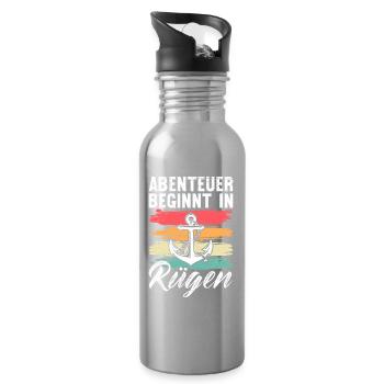 Ostsee ABENTEUER BEGINNT IN RÜGEN Retro Lustig - Trinkflasche mit integriertem Trinkhalm - Lightsilver - Rechts