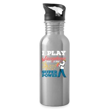 Ich Spiele Saxophon Superpower Saxophonist - Trinkflasche mit integriertem Trinkhalm - Lightsilver - Rechts