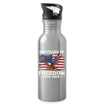 250 ans de liberté 1776 2026 Fierté patriotique des États-Unis - Gourde avec paille intégrée - argent clair - Droite