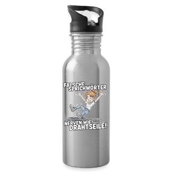 False proverbs are annoying like tightropes - Water bottle with straw - silver - Right