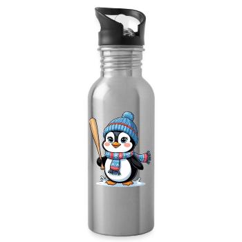 Illustration du Pingouin d’Hiver avec écharpe et chapeau - Gourde avec paille intégrée - argent clair - Droite
