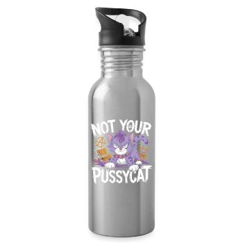 Rebellious cat with punk attitude - Water bottle with straw - silver - Right