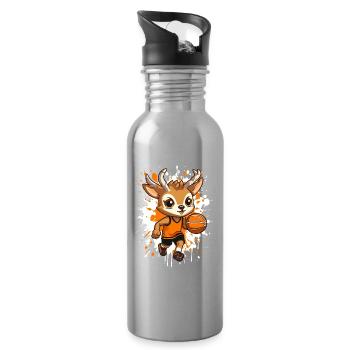 Basketball hirsch im Sprint - Trinkflasche mit integriertem Trinkhalm - Lightsilver - Rechts