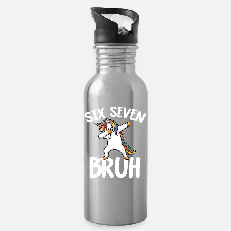 Sechs Sieben-Einhorn mit Regenbogen abtupfen - Trinkflasche mit integriertem Trinkhalm - Lightsilver