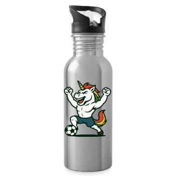 Unicorn Soccer Mascot Celebrating a Goal - Water bottle with straw - silver - Right