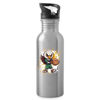 Basketball-Eule im Grünen Trikot - Trinkflasche mit integriertem Trinkhalm - Lightsilver - Rechts