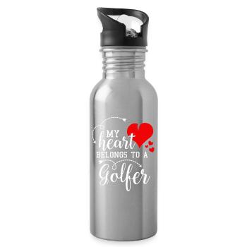 My Heart Belongs To A Golfer Husband Wife Love - Water bottle with straw - silver - Right