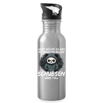 Grim Panda – Bousculade sarcastique - Gourde avec paille intégrée - argent clair - Droite