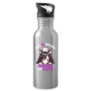 Juste une fille qui aime l’anime et les chats Manga Katzen - Gourde avec paille intégrée - argent clair - Droite