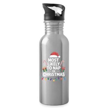Most Likely to Nap on Christmas - Water bottle with straw - silver - Right