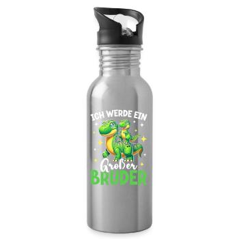 Motif de frère et de sœur dinosaure dinosaure Big Brother - Gourde avec paille intégrée - argent clair - Droite