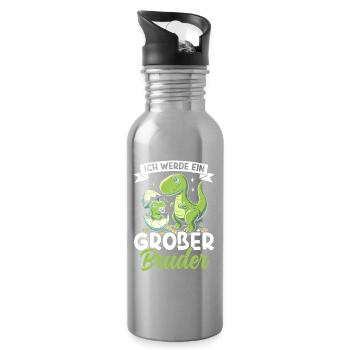 Big Brother Dinosaur Dino Sibling Motif - Water bottle with straw - silver - Right