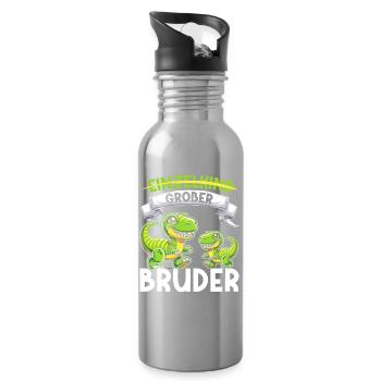 Big Brother Dinosaur Dino Sibling Motif - Water bottle with straw - silver - Right