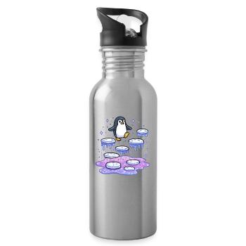 Galaktischer Pinguin auf Eisquellen - Water bottle with straw - silver - Right