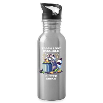 Trash Loot | Raccoon Snack - Water bottle with straw - silver - Right