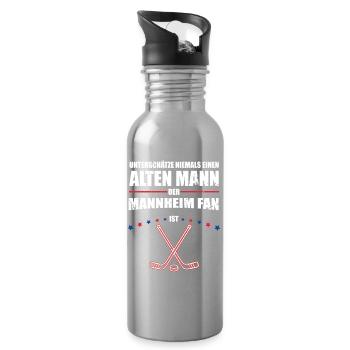 Alter Mann - Mannheim Eishockey Fan | Retro - Water bottle with straw - silver - Right