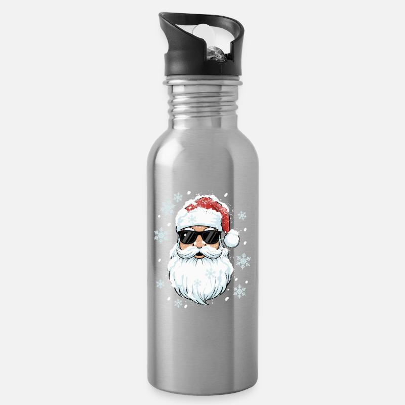 Cool Santa - Weihnachtsmann mit Sonnenbrille - Trinkflasche mit integriertem Trinkhalm - Lightsilver