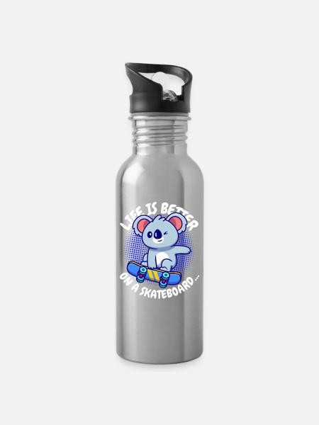Koala Skateboard Joie de vivre - Water bottle with straw - silver
