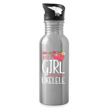 Hawaiian Ukulele Uke Girl Just A - Trinkflasche mit integriertem Trinkhalm - Lightsilver - Rechts