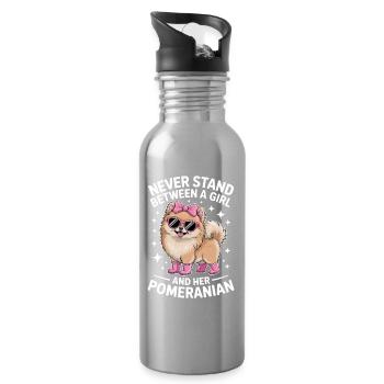 Pomeranian Sprüche Lustiges Pomeranian Geschenk - Trinkflasche mit integriertem Trinkhalm - Lightsilver - Rechts
