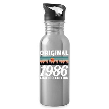 Cadeau d'anniversaire 1986 Original Rétro Vintage - Gourde avec paille intégrée - argent clair - Droite