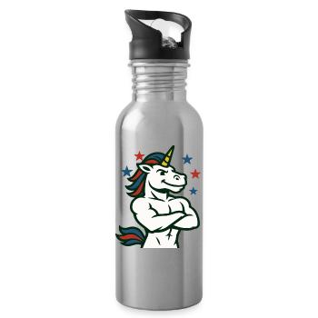 Confident Unicorn Illustration - Water bottle with straw - silver - Right