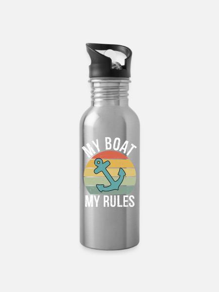 My Boat My Rules Funny Boating Captain Gift - Water bottle with straw - silver