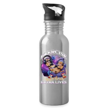 Funny Gaming Gamer Cat - Trinkflasche mit integriertem Trinkhalm - Lightsilver - Rechts