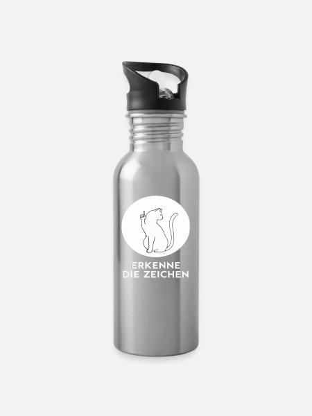 Katze Katzen Cat Kätzchen Mieze - Trinkflasche mit integriertem Trinkhalm - Lightsilver