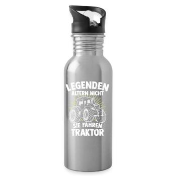 Legends drive a farmer's tractor - Water bottle with straw - silver - Right