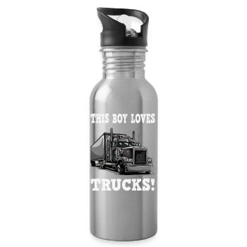Junge liebt Trucks – Truck-Illustration - Trinkflasche mit integriertem Trinkhalm - Lightsilver - Rechts