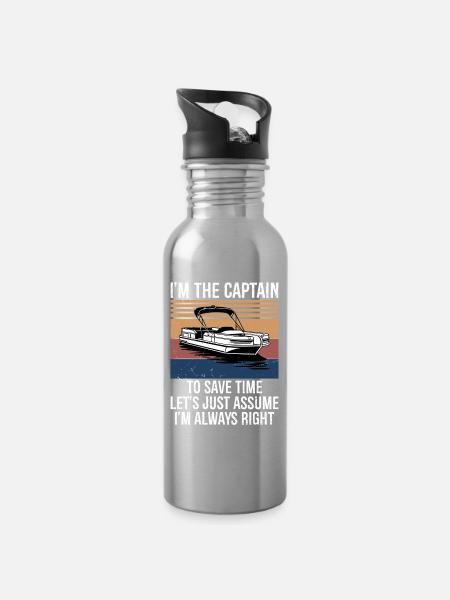 Captain of The Boat - Trinkflasche mit integriertem Trinkhalm - Lightsilver