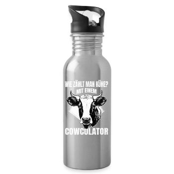 Kuhculator – Drôle de tête de vache - Gourde avec paille intégrée - argent clair - Droite