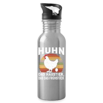 Huhn Frühstück Humor Retro - Trinkflasche mit integriertem Trinkhalm - Lightsilver - Rechts