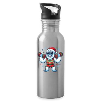 Christmas Yeti, Weightlifter, Gym, - Water bottle with straw - silver - Right