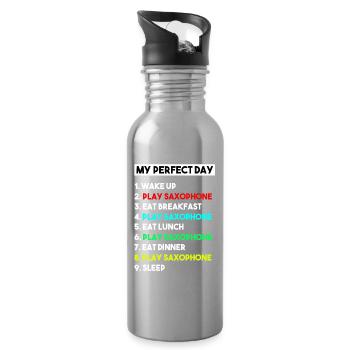 My Perfect Day Play Saxophone Funny Musician Gift - Water bottle with straw - silver - Right