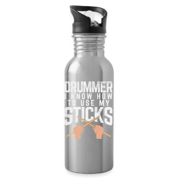 Le batteur sait comment utiliser mes baguettes design de t-shirt - Gourde avec paille intégrée - argent clair - Droite