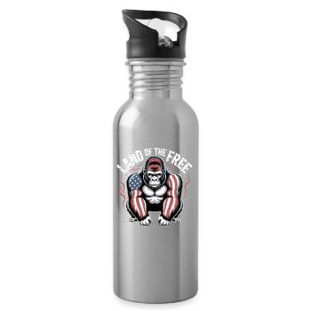 Land of the Free Gorilla with American Flag - Water bottle with straw - silver - Right