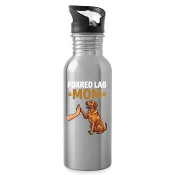 Fox Red Lab Mom – High Five Dog Mom Design - Water bottle with straw - silver - Right