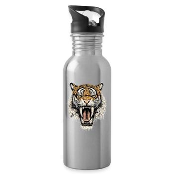 Säbelzahntiger Smilodon Raubkatze Säbelzahn Tiger - Trinkflasche mit integriertem Trinkhalm - Lightsilver - Rechts