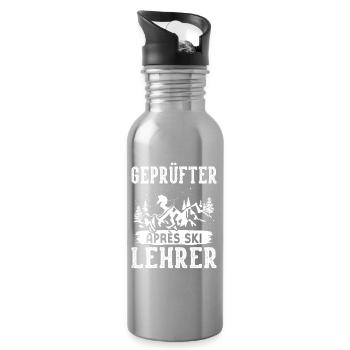 Skier CERTIFIED APRÈS-SKI INSTRUCTOR Fun - Water bottle with straw - silver - Right