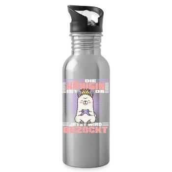 Gamerin Lama Königin - Trinkflasche mit integriertem Trinkhalm - Lightsilver - Rechts