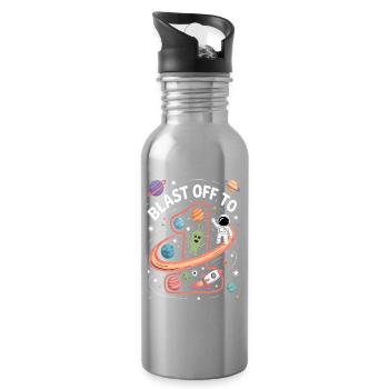 Departure into space 1st birthday children's birthday party - Water bottle with straw - silver - Right