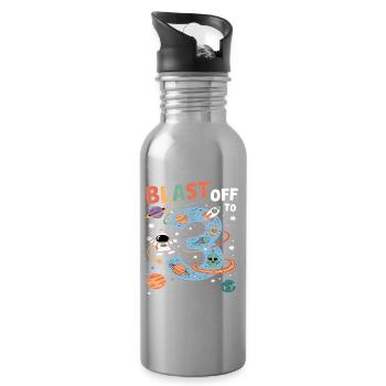 Departure into space 3rd birthday children's birthday party - Water bottle with straw - silver - Right