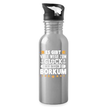 Nordsee Urlaub GIBT VIELE WEGE ZUM GLÜCK BORKUM - Trinkflasche mit integriertem Trinkhalm - Lightsilver - Rechts