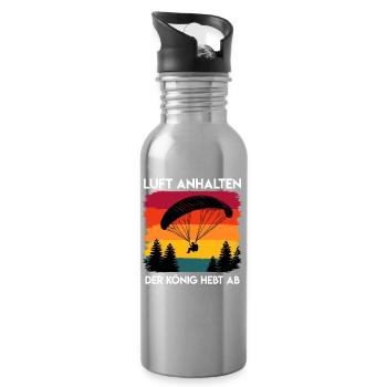 Paragliding HOLD YOUR BREATH THE KING TAKES OFF - Water bottle with straw - silver - Right