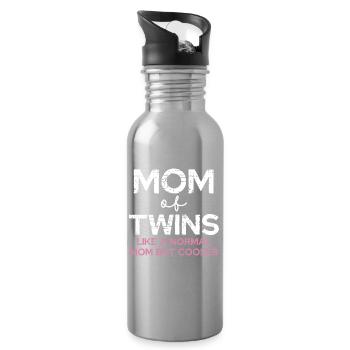 Mom of Twins – Cool Saying - Water bottle with straw - silver - Right