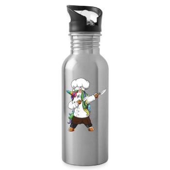Drôle de cadeau de cuisine licorne cheficorne pour le chef d’appétit - Gourde avec paille intégrée - argent clair - Droite