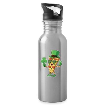 Célébration de la cuisine irlandaise de St Patricks Pizza Clover - Gourde avec paille intégrée - argent clair - Droite